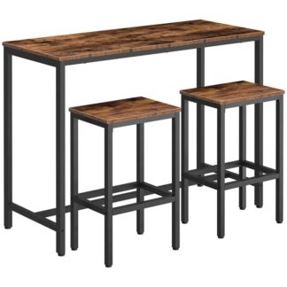 bar table and chairs set, 47.2 inch rectangular pub 2 stools, 3-piece breakfast set for kitchen living room, dining sturdy metal frame, rustic brown bf52bt01