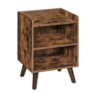 end table, 3-tier nightstand with open compartment, wooden accent side table for small spaces, stable and sturdy construction, rustic brown