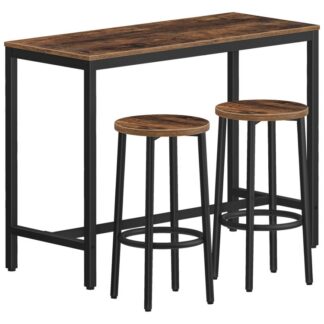 Bar Table and Chairs Set, 47.2" Bar Table and 2 Bar Stools, 3-Piece Dining Table Set, Solid and Stable, for Kitchen, Living Room, Easy Assembly, Rustic Brown and Black