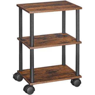 حامل الطابعة, 3-عربة الطابعة الصناعية المتنقلة تحت المكتب مع الرف, رف آلة عالي التحمل على عجلات للمنزل, مكتب, ريفي البني والأسود