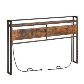 Queen Size Storage Rack, Storage Rack with 2 Outlets and 4 USB Ports, Adjustable Height, Storage Rack, Sturdy and Stable, Easy Assembly, Rustic Brown and Black