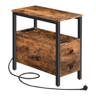 Beistelltisch mit Ladestation, Sofatisch mit 2 Schubladen und USB-Anschluss und -Buchse, Nachttisch für kleine Räume, Stabil und langlebig, für Wohnzimmer, Schlafzimmer, Dunkelbraun