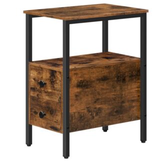 table de chevet, table de chaise étroite avec tiroir et étagère de stockage ouverte, Tablette de nuit pour les petits espaces, Construction stable et robuste, mobilier d'accent look en bois, brun rustique et noir