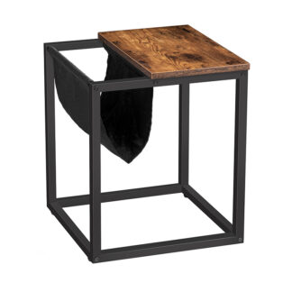 Seitentisch mit Magazinregalschlinge, Retro -Industrie -Nachttisch, Holz -Look -Akzent -Endtisch für kleine Räume, Wohnzimmer und Schlafzimmer, stabiler Metallrahmen, Einfache Montage, rustikales Braun