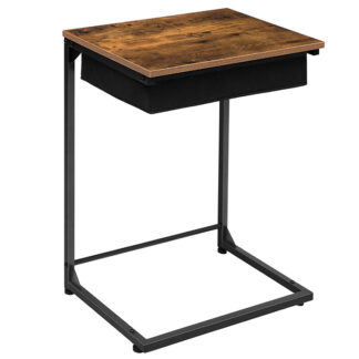 c-shape side table, flip top sofa end table with fabric basket, 27.2-inch height snack table, industrial for small space in living room, bedroom, wood look accent table, metal frame,