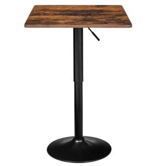 Квадратный стол, Высокий коктейльный стол, 27"-35.4" Таблица регулируемой высоты паба, Таблица бистро с базой, для Бара, Паб, Бистро, Столовая, Гостиная, Деревенский коричневый и черный