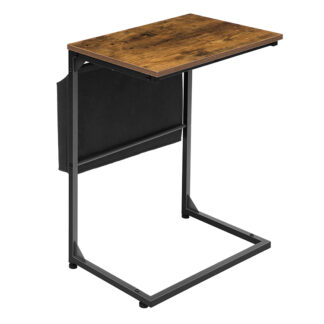 طاولة جانبية, طاولة نهاية الأريكة على شكل C مع جيب التخزين, 27.2-طاولة الوجبات الخفيفة في ارتفاع بوصة, طاولة الكمبيوتر المحمول المحمولة بجانب السرير أو الأريكة لمساحة صغيرة, إطار الصلب الصناعي, بني ريفي