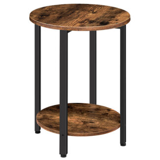 Rundt sidebord, sofa sofabord med opbevaringshylde, 2-Tier Industrial End Table, Stabil metalramme, Træ look accentbord til små rum, stue, soveværelse, Rustik brun