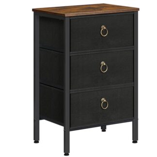 Nightstand with Drawers, 3 Drawer End Table, Side Table with Fabric Drawers, Bedside Table, Small Dresser for Bedroom, Dorm, Rustic Brown and Black