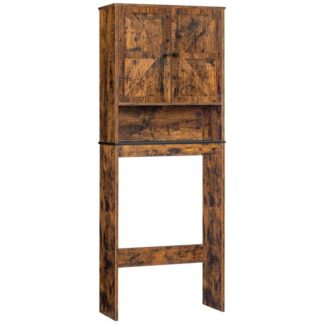 ράφι αποθήκευσης τουαλέτας, rack over-the-toilet με ντουλάπια και ρυθμιζόμενα ράφια, Βιομηχανική πολυλειτουργική εξοικονόμηση χώρου μπάνιου, Εύκολο στη συναρμολόγηση, σταθερός, ρουστίκ