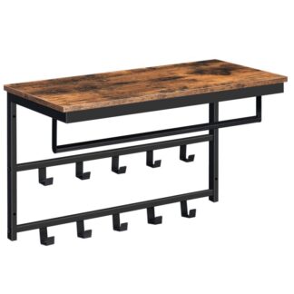 Настенная вешалка с полкой, Настенная полка с 10 Крючки и стержни, 60 x 30 Икс 42 CM для коридора, Гостиная, Спальня, Ванная комната, Индустриальный стиль