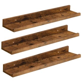 étagères flottantes, Ensemble de plate-forme murale de 3, 23.6 pouces étagère suspendue avec bord surélevé et supports invisibles, pour salle de bain, chambre à coucher, cuisine, bureau, décor de salon, marron rustique