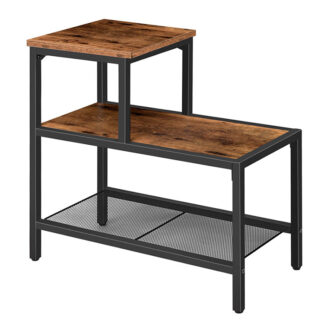 Seitentisch, 3-Tier schmaler Nachttisch mit Akzent Dekorationsleiterregal, Industrialsofa Endtisch für kleinen Raum im Wohnzimmer, Schlafzimmer, Metallrahmen, rustikalbraun und schwarz