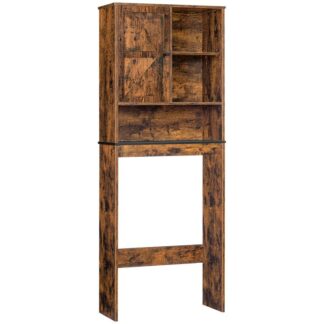 Základní stojan na toalety, Jednotlivé dveře přes toilet s skříňkami a nastavitelnými policemi, Multifunkční spořič koupelny, Snadno sestavitelné, průmyslový, stabilní, rustikální hnědá