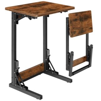 طاولة طي على شكل C, طاولة تلفزيون قابلة للطي لتناول الطعام, تنزلق تحت الطاولة الجانبية للأريكة للمساحة الصغيرة, طاولة جانبية للأريكة المحمولة لغرفة المعيشة, غرفة نوم, ريفي البني والأسود