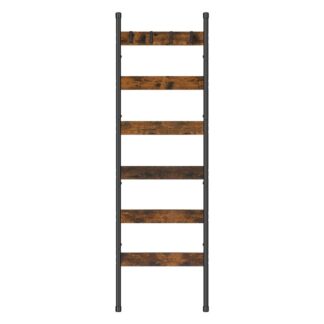 سلم بطانية, 6-رف منشفة الطبقة مع السنانير, رف بطانية يميل على الحائط, رف عرض سلمي مزخرف, الأوشحة, صناعي, غرفة الجلوس, غرفة نوم, ريفي البني والأسود