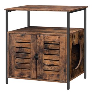 recinto della lettiera, lettiera nascosta a figurato, mobili per lettiera per gatti coperti con spazio di archiviazione extra, tavolino, comodino, multifunzionale, piedini regolabili, marrone rustico