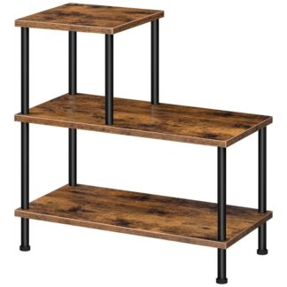 نهاية الجدول, 3-طاولة جانبية ضيقة من المستوى, أريكة بجانب السرير, مع رف سلم مزخرف, للمساحة الصغيرة في غرفة المعيشة, غرفة نوم, اطار معدني, ريفي البني والأسود