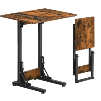 طاولة صينية تلفزيون قابلة للطي, طاولة نهاية قابلة للطي على شكل C لتناول الطعام, طاولة أريكة صغيرة بإطار معدني, طاولة جانبية تنزلق تحت الأريكة لغرفة المعيشة, غرفة نوم, ريفي البني والأسود