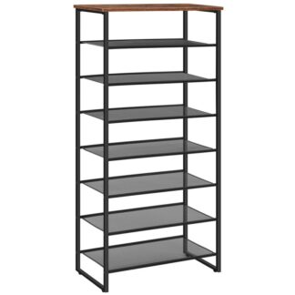 8 Tier Shoe Rack, Large Capacity Shoe Shelf for 21-28 Pairs of Shoes, Shoe Storage Organizer with Detachable Metal Mesh, Strong and Stable, Easy Assembly, Industrial, Rustic Brown