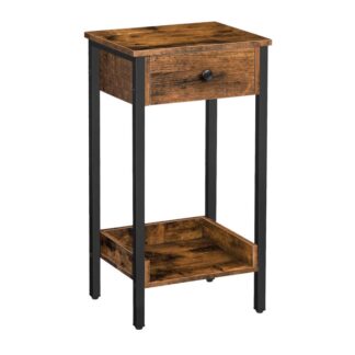 1 Тумбочка с ящиком, Высокая тумбочка, Торцевой столик с ящиком и полкой для хранения, Промышленный телефонный столик, для учебы, Спальня, Экономия места, Деревенский коричневый и черный