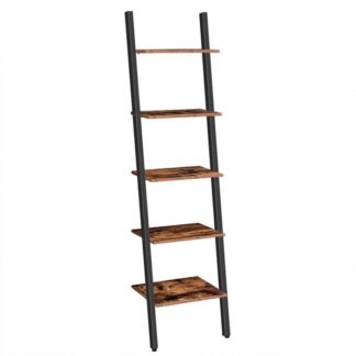 Ladder Shelf, 5-Tier Leaning Shelf Bookshelf, Plant Flower Stand, Storage Display Rack Shelves for Living Room Bathroom Office, Multifunctional Ladder Bookcase Rustic Brown