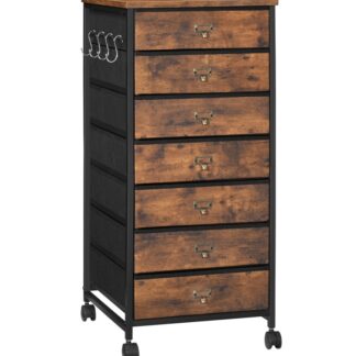 7-Drawer Vertical File Cabinet, Office Cabinet with Drawers, Filing Cabinet for Home Office, with S Hooks and Nameplates, Sturdy Metal Support, Easy Assembly, Rustic Brown and Black