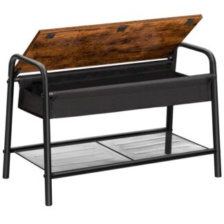 مقعد تخزين الأحذية, Flip Top Entry Bench Betch Rack, مقعد صغير مع تخزين ورفوف الشبكات في المدخل, المدخل, غرفة المعيشة, غرفة نوم, استقرار قوي, التجميع سهل, بني ريفي