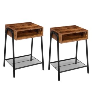 مجموعة من 2 طاولة سرير جانبية, طاولة جانبية, مع مقصورة مفتوحة وجرف تخزين شبكة سلكية, منضدة القهوة, توفير المساحة, التجميع سهل