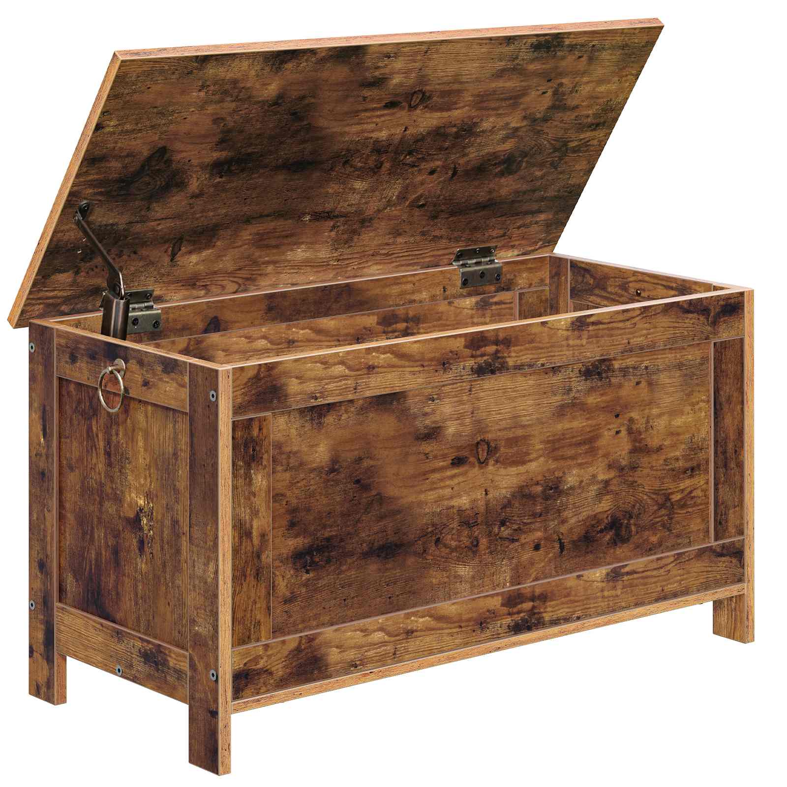 Retro Wooden Storage Chest with Safety Hinge, Multi-Functional Entryway Storage Bench & Toy Organizer, Easy Assembly, Rustic Brown