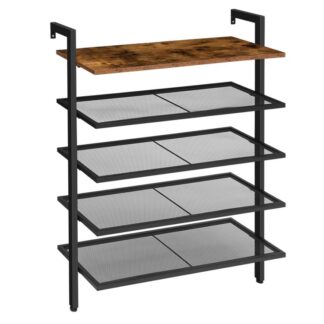 فوق رف أحذية الجدار, 5-رف الأحذية المثبت على الحائط, منظم الأحذية مع 4 أرفف شبكة, النمط الصناعي, مستقرة ودائمة, للمراب, غرفة المعيشة, مدخل