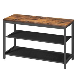 Banco de sapato marrom e preto rústico, 3-Rack de sapatos de camada com prateleiras de tecido Oxford, 29.5" L Organizador de armazenamento de sapatos, Detém 6-8 Pares de sapatos para entrada e corredor, Leve