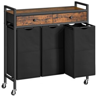 Selezionatore di biancheria 3 Sezione, Cesto per la biancheria con 2 Cassetti in tessuto non tessuto, Sacchetti portabiancheria estraibili in tessuto Oxford rimovibili, Cesto della biancheria, Lavanderia, Rustico marrone e nero