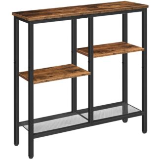 Mesa de console, Mesa Lateral Estreita, Mesa de sofá, 4-Tabela de corredor industrial de nível com prateleira de malha de metal e pés ajustáveis, para entrada, Sala de estar, Corredor, Rústico Marrom e Preto