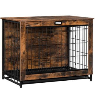 casinha de cachorro xxl, canil para cachorro grande, Móveis para animais de estimação de madeira com divisor de bandeja de retirada, uso doméstico e interno, Double Doors Modern lateral Table para cachorro médio/grande/pequeno, marrom rústico
