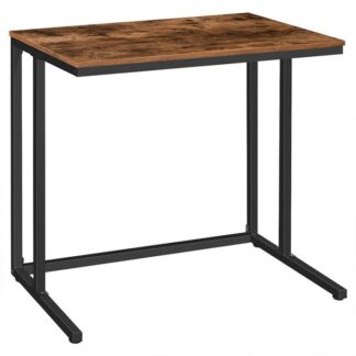 computer skrivebord, C-formet kontorskrivebord, Industriel skrivebord til små rum, stabil og rumbesparende, Træ look accent møbler med metalramme, Rustik brun