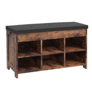 Schong Lagerbänk mat gepolstert Këssen, Entrée Bank mat Flip-Open Späicherkëscht, Cubbie Shoe Cabinet mat 6 Kompartimenter, Schong Rack fir Entrée, Korridor, Wunnzëmmer, Schlofkummer