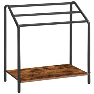 voľne stojaci uterák pre kúpeľňu, 3 úroveň prikrývky pre obývaciu izbu, 31.5" L x 14.2" W x 33,9" h, držiak rebríka prikrývky, sušenie a zobrazovací stojan, rustikálny hnedý a čierny