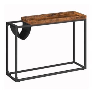 консольна таблиця, диван -стіл з власником журналу, промисловий вхідний стіл з піднятим краєм та металевою рамою, для вітальні, під'їзд, коридор, міцний, Легка збірка, сільський коричневий