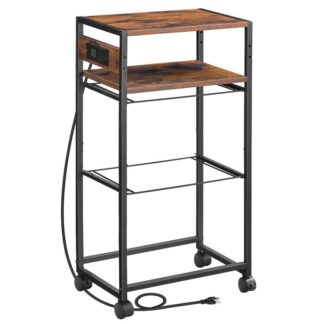 file cart, filing cabinet with outlet and usb ports, 2 tiers metal rolling file cart, pull-out filing holder, only suitable for a4 size folders, home office, rustic brown and black
