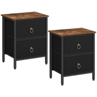 Nightstand Set of 2, 2 Drawer Dresser for Bedroom, Small Night Stand, Bedside Furniture, Side Table for Bedroom, Dorm, Rustic Brown and Black