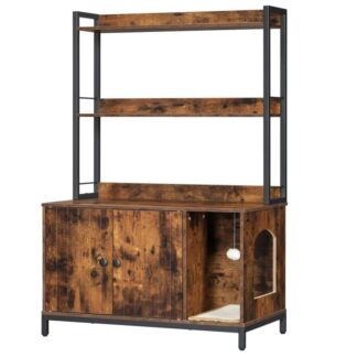 بني بني وأسود قمامة القمامة الكبرى العلبة مع أرفف التخزين, أثاث صندوق القمامة الخشبي الصناعي, أثاث صندوق القمامة المخفي مع وسادة الخدش, قوي ومتين