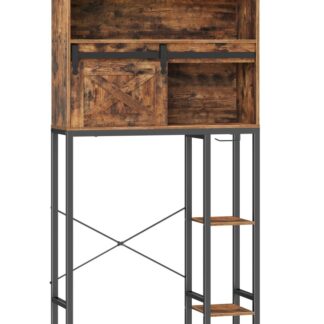 Tuvalet Saklama Dolabı Üzeri, Tuvalet Kağıdı Tutuculu Banyo Organizatör Standı, Yerden Tasarruflu Tuvalet Depolama Rafı, Sürgülü Ahır Kapısı, Rustik Kahverengi ve Siyah