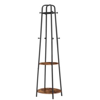 вешалка для одежды, пальто стоять с 8 уникальные крючки и 2 полки, Переплеск дерева, не стоящая за одеждой, головные уборы, зонтики в входе, гостиная, металлическая рама, крепкий, стабильный, деревенский коричневый