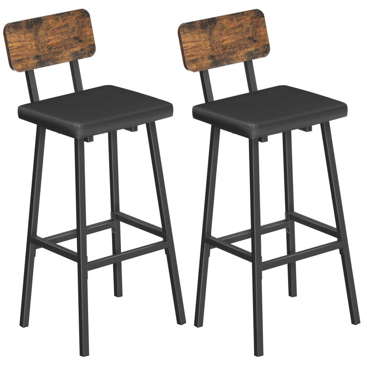 براز شريط مستطيل, مجموعة من 2 كراسي بار طويلة منجدة, مقاعد الإفطار في المطبخ مع مساند القدم, كراسي بار طويلة مع مسند الظهر, للمطبخ, حاجِز, كافيه, بني ريفي أسود