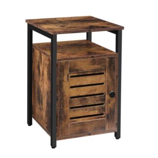Nightstand, 24 Inch Shutter End Table with Switchable Door and Inner Storage, Square Side Table, Wooden Accent Industrial Sofa Storage Cabinet in Bedroom, Reception Room, Rustic Brown