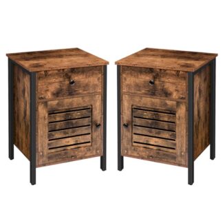 طاولة بجانب السرير مع درج 45 x 35 س 61 CM Slated Door Bedroom Design Industrial Set من 2