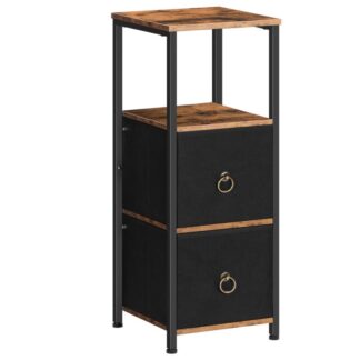 corner cabinet, 4-tier corner shelf stand with 2 drawers,bathroom floor cabinet, narrow storage cabinet, for bathroom, living room, rustic brown and black