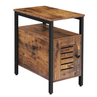 narrow nightstand with cabinet, side table with switchable door for small space, industrial end table for reception room, bedroom, kitchen, 23.6 x 12.6 x 23.6 inches, rustic brown
