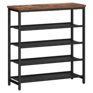Rustic Brown Shoe Rack, Retro 5-Tier Shoe Storage Organizer for Closet and Entryway, 4 PU Shelves, Holds 12-16 Pairs of Shoes, Sturdy Metal Frame, Small Spaces